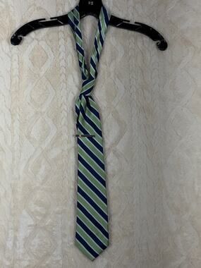 U.S. Polo Assn. Men’s Green Navy Blue Striped Tie w/ Silver Tie Clip EUC